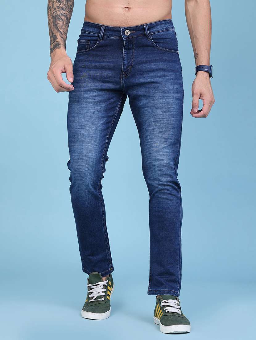 men washed mid rise full length skinny fit jeans