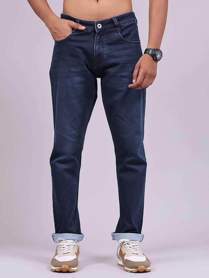 men washed mid rise full length tapered jeans