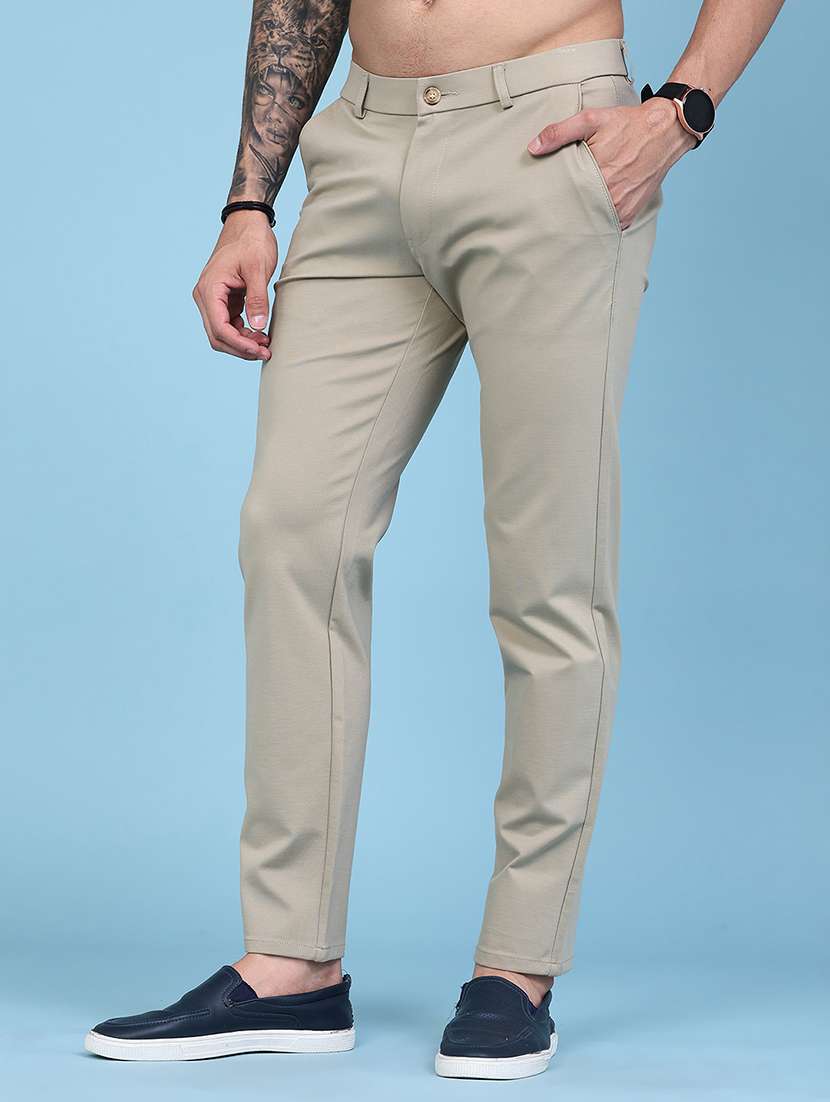 Men Solid Mid Rise Chinos Casual Trouser - 22547120 -  Standard Image - 3