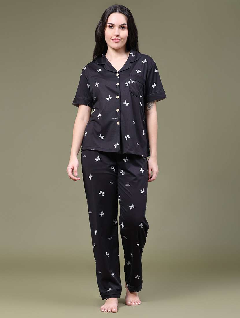 women printed short sleeves nightwear set
