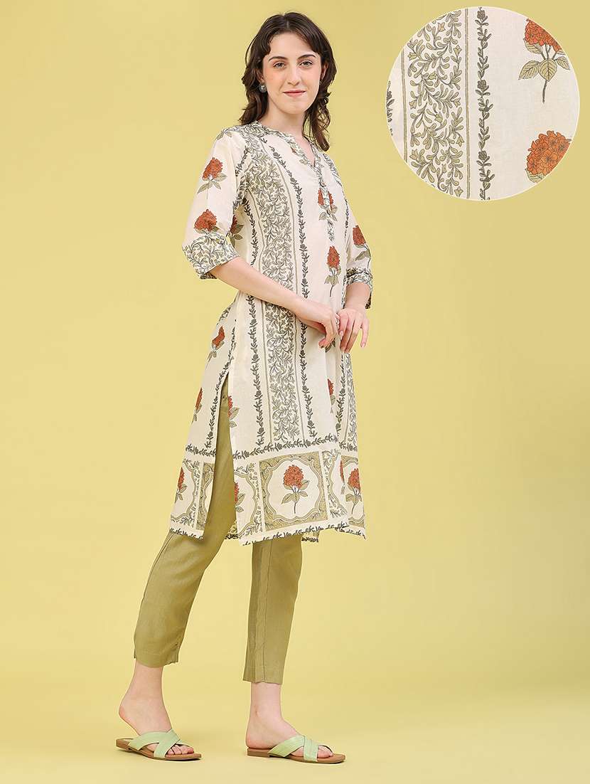 Women Printed Three Quarter Sleeve Straight Kurta - 22547348 -  Standard Image - 3