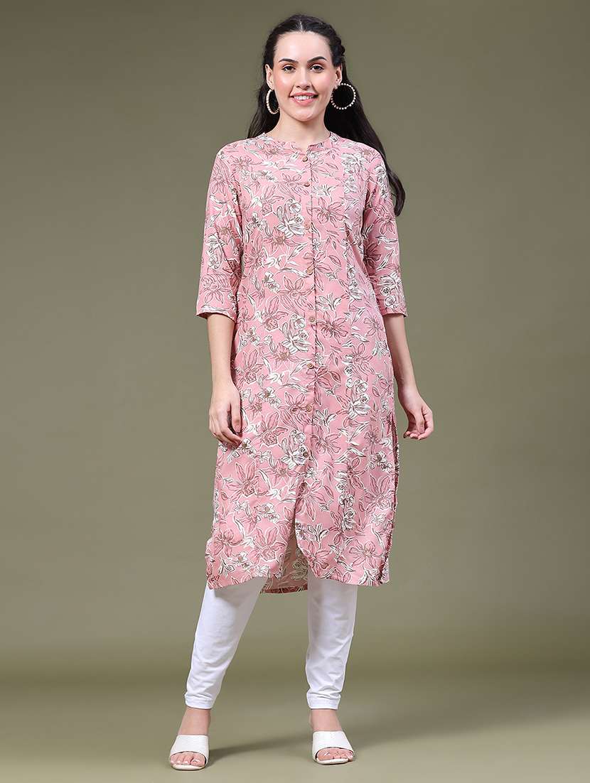 women printed three quarter sleeves straight kurta