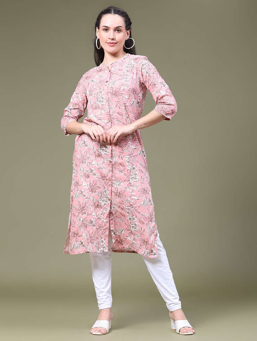 Women Printed Three Quarter Sleeves Straight Kurta - 22547352 -  Standard Image - 3