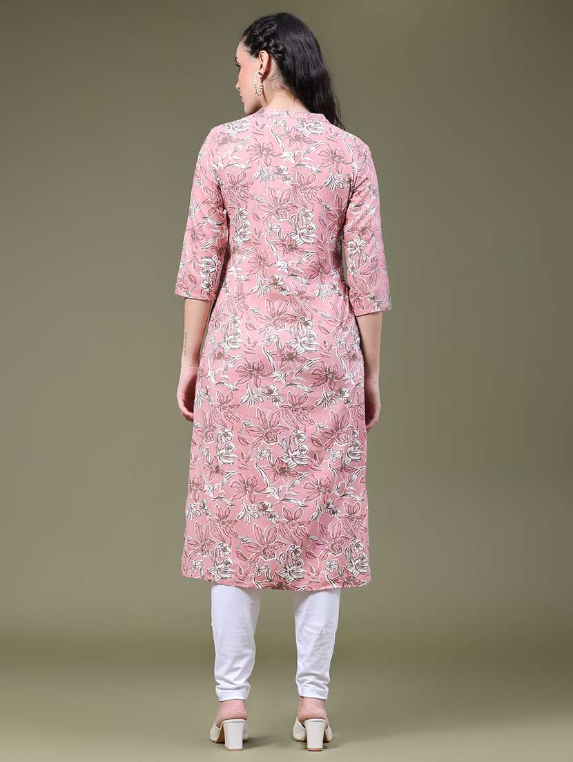 Women Printed Three Quarter Sleeves Straight Kurta - 22547352 -  Standard Image - 5