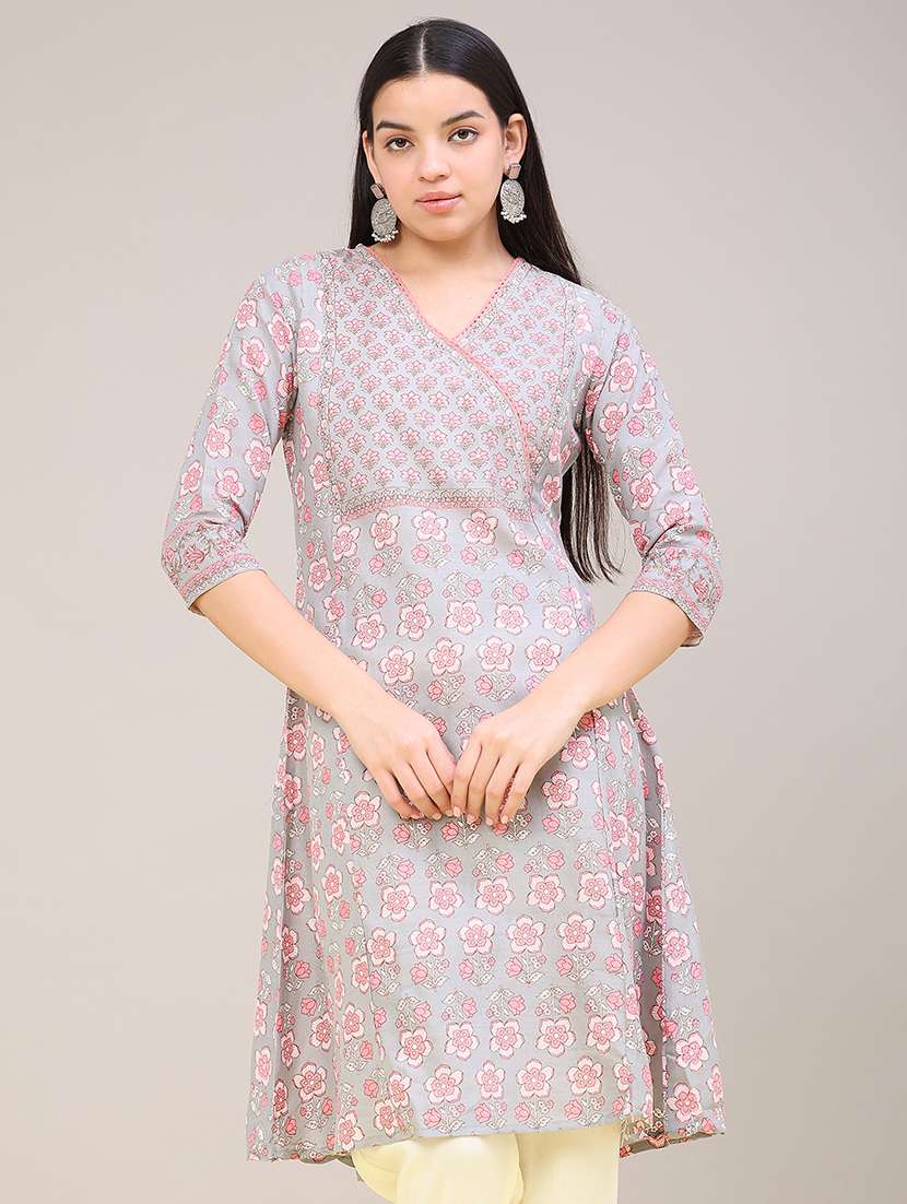 Women Printed Three Quarter Sleeves A-line Kurta - 22547357 -  Standard Image - 5