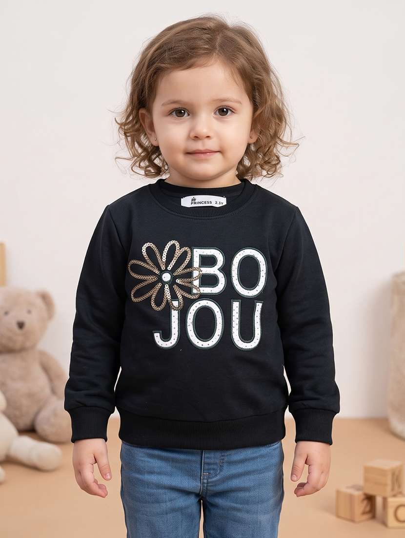 girls embroidered long sleeves regular fit sweatshirt