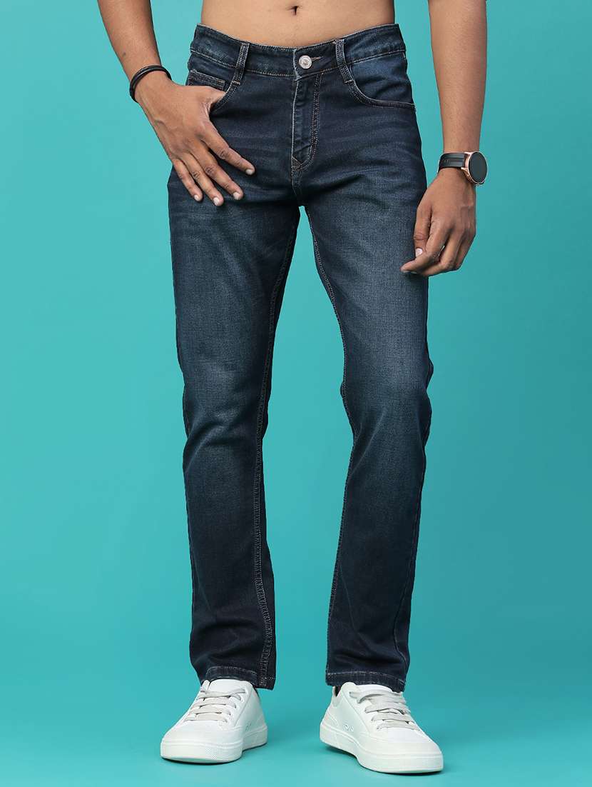 men washed mid rise full length slim fit jeans
