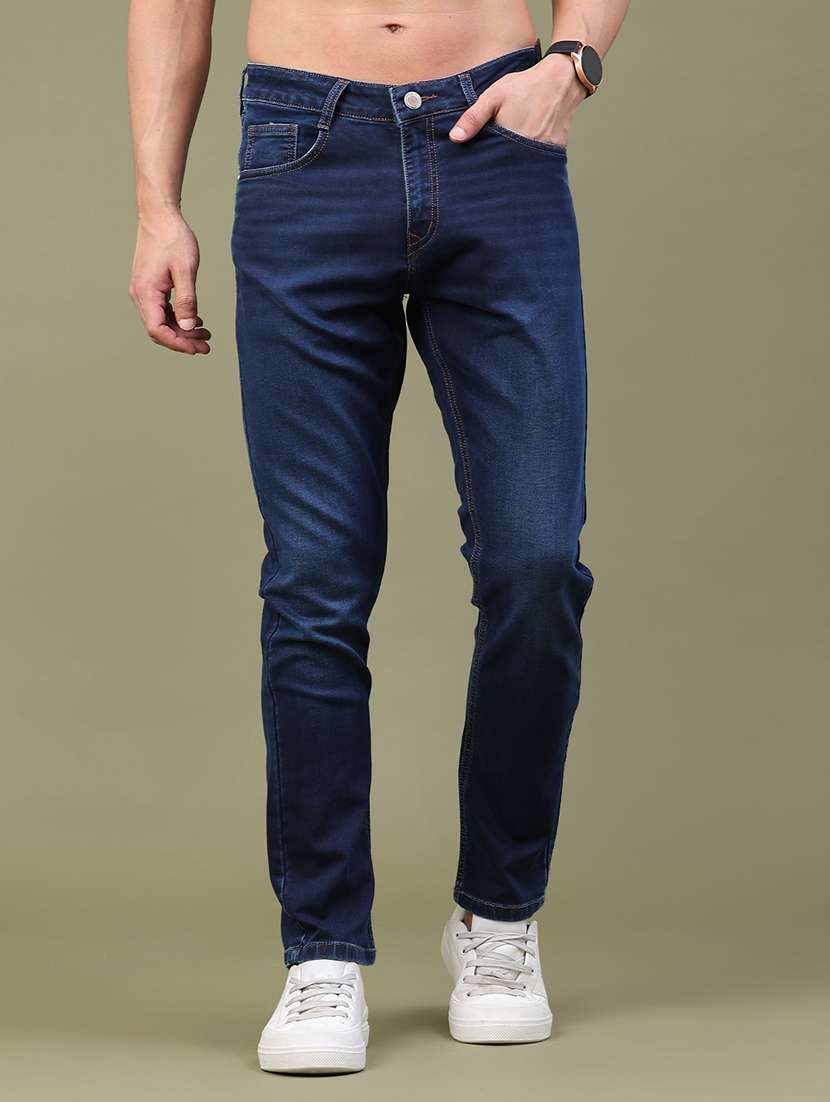 men washed mid rise full length slim fit jeans