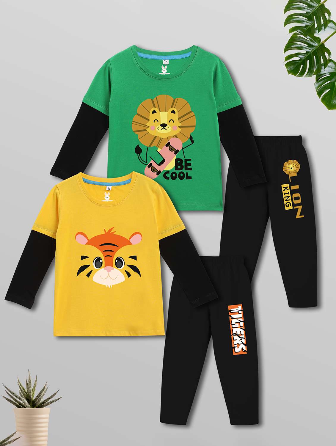 boys pack of 2 printed long sleeves nightwear set