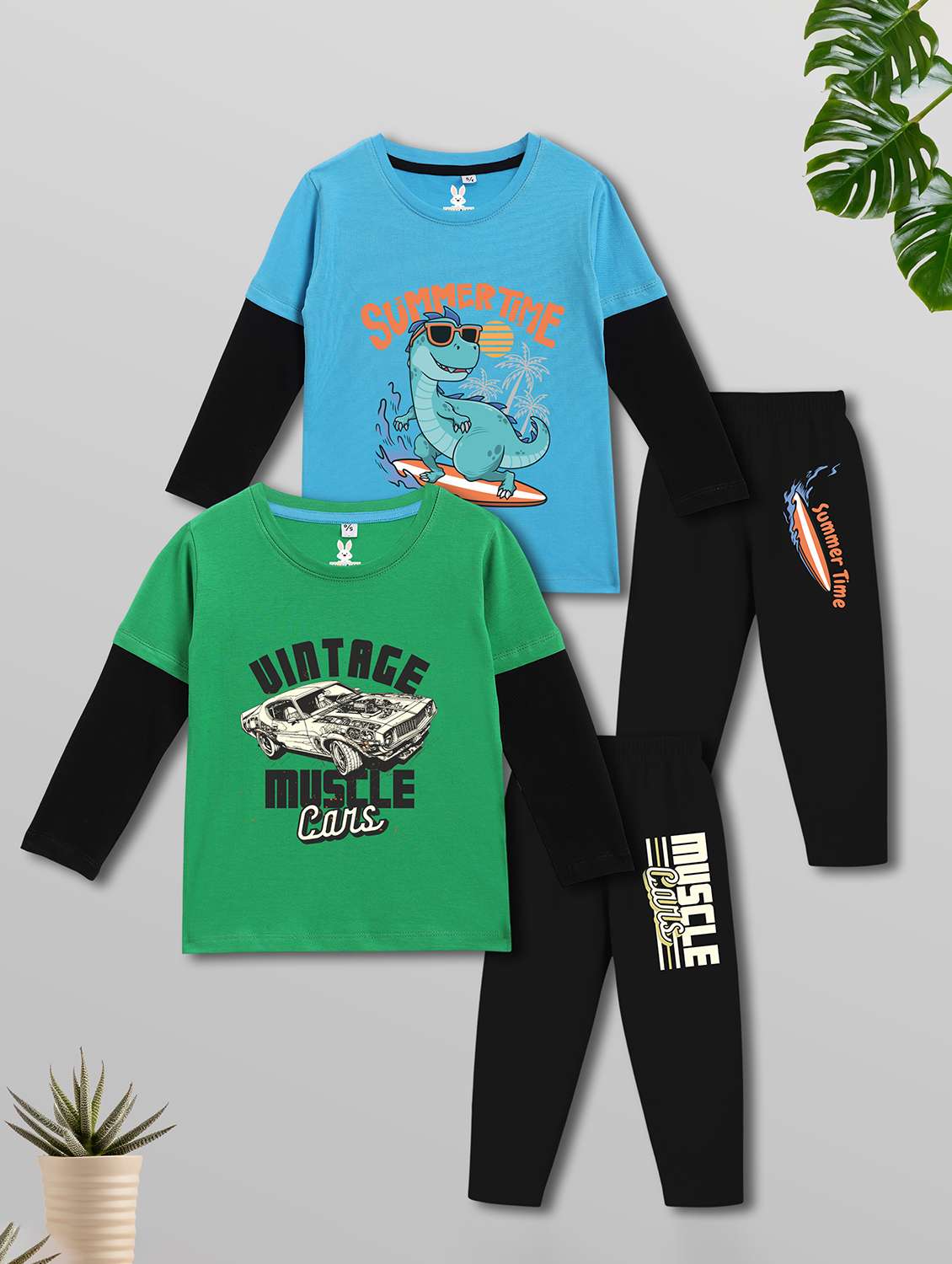 boys pack of 2 printed long sleeves nightwear set