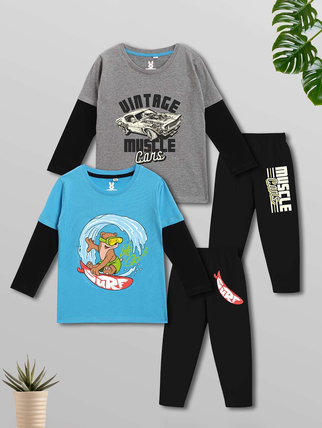boys pack of 2 printed long sleeves nightwear set