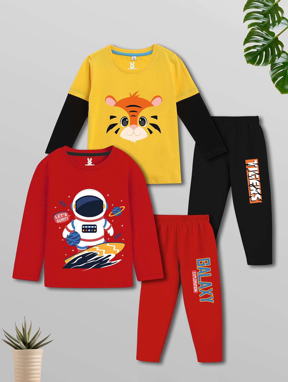 boys pack of 2 printed long sleeves nightwear set