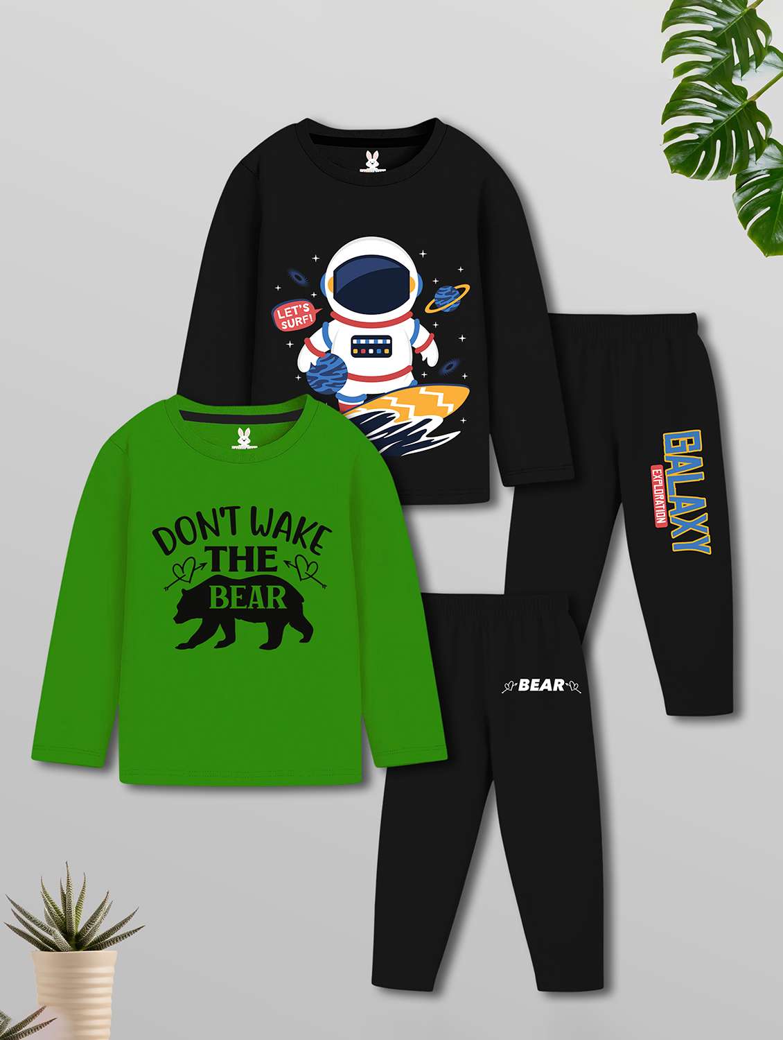 boys pack of 2 printed long sleeves nightwear set