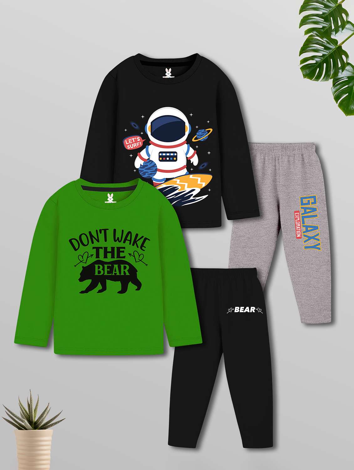 boys pack of 2 printed long sleeves nightwear set
