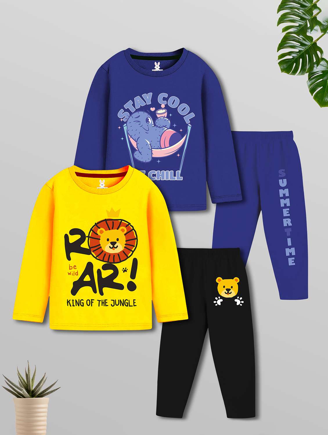 boys pack of 2 printed long sleeves nightwear set