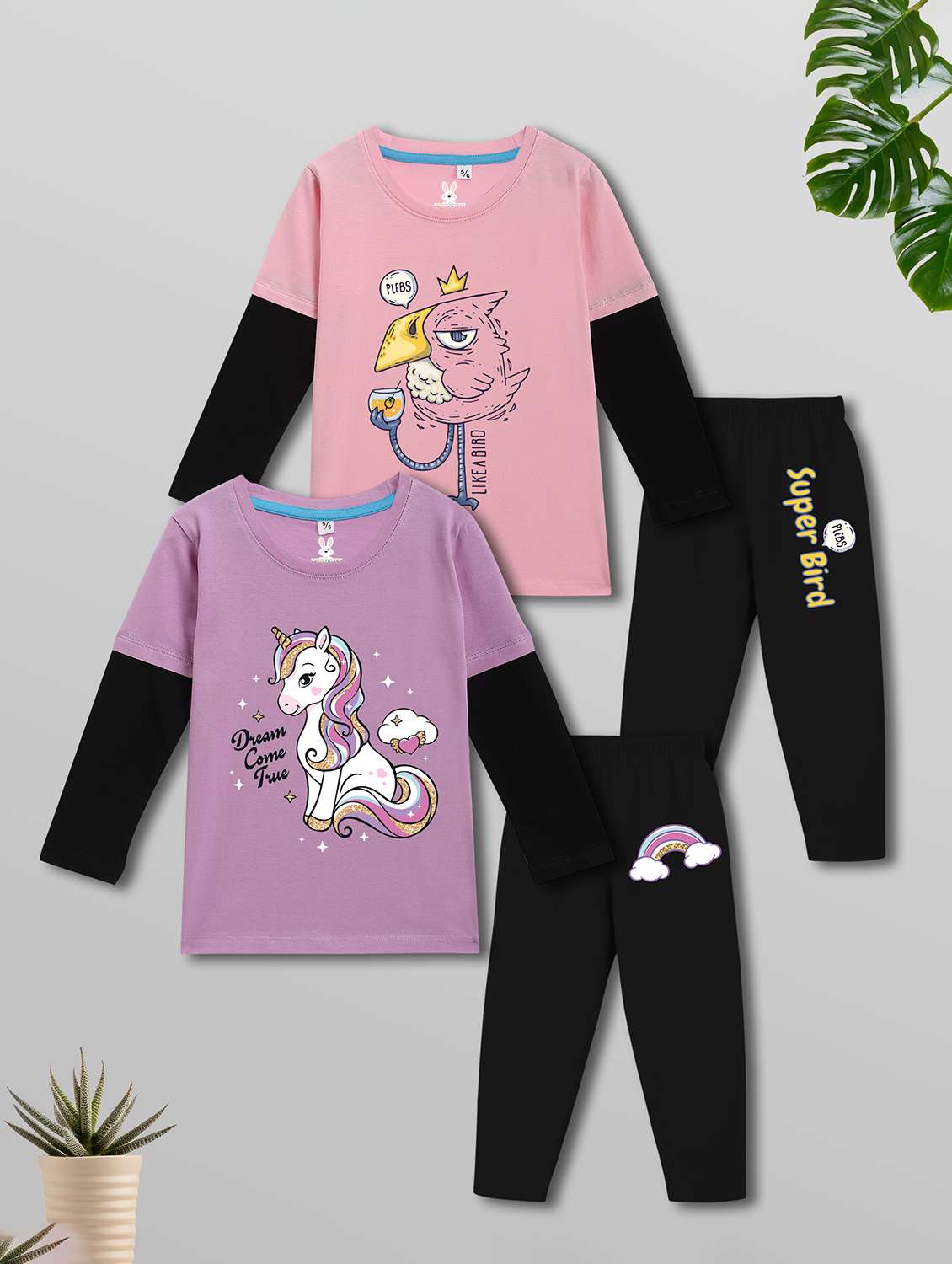 girls pack of 2 printed nightwear set