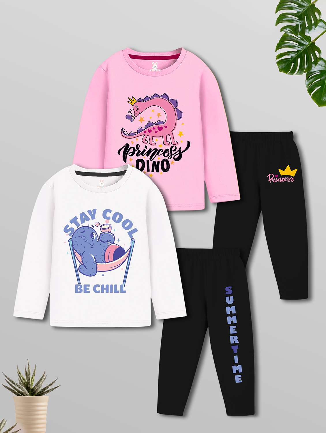 girls pack of 2 printed nightwear set
