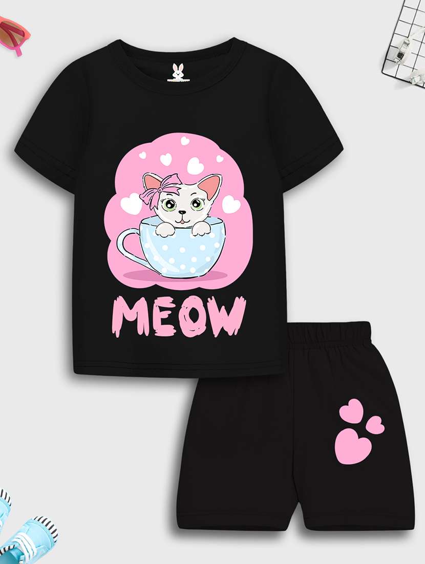girls printed short sleeve t-shirt & shorts set