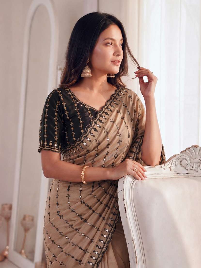 women solid with work embroidered saree with blouse - 22547897 -  Standard Image - 5