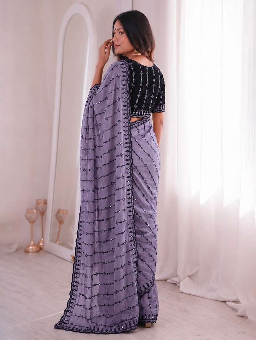 women solid with work embroidered saree with blouse - 22547901 -  Standard Image - 3