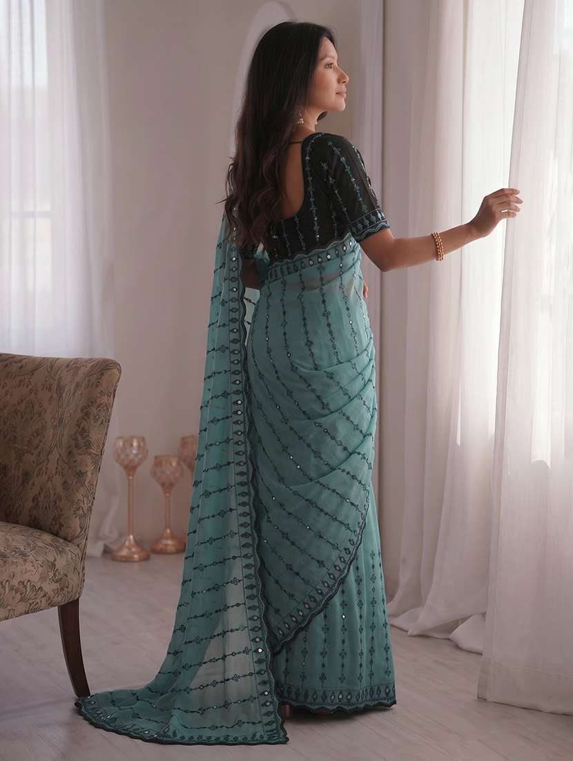 women solid with work embroidered saree with blouse - 22547902 -  Standard Image - 3