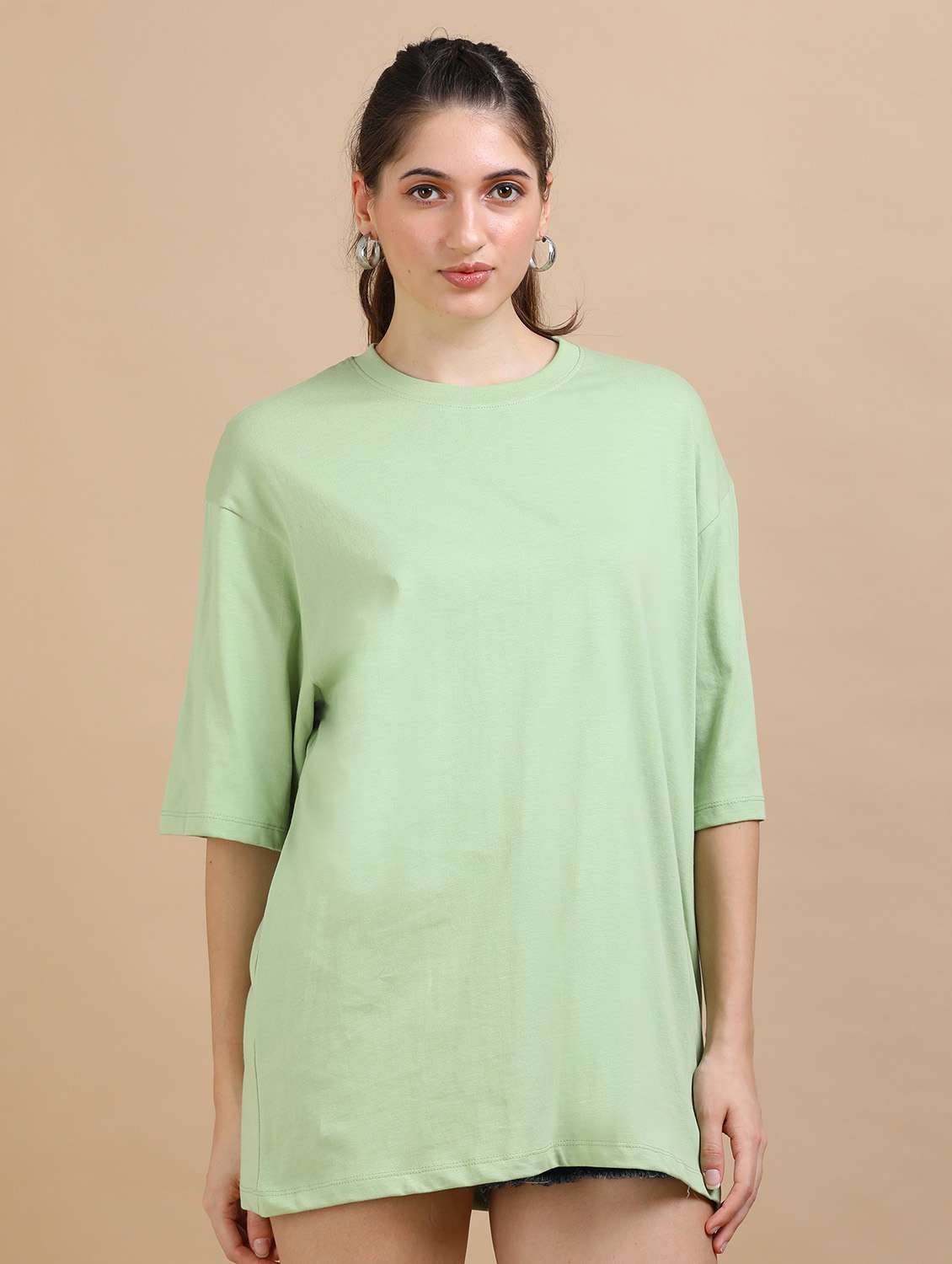 women solid short sleeves oversized t-shirt - 22547932 -  Standard Image - 3