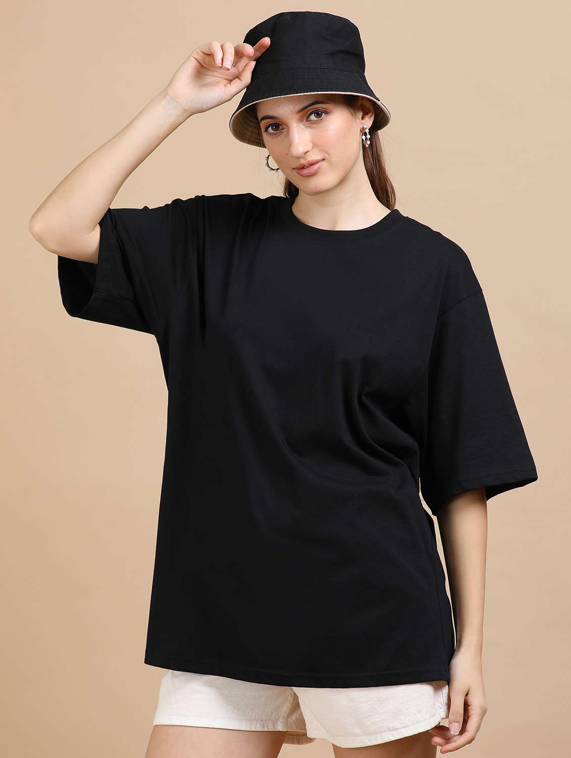 women solid short sleeves oversized t-shirt
