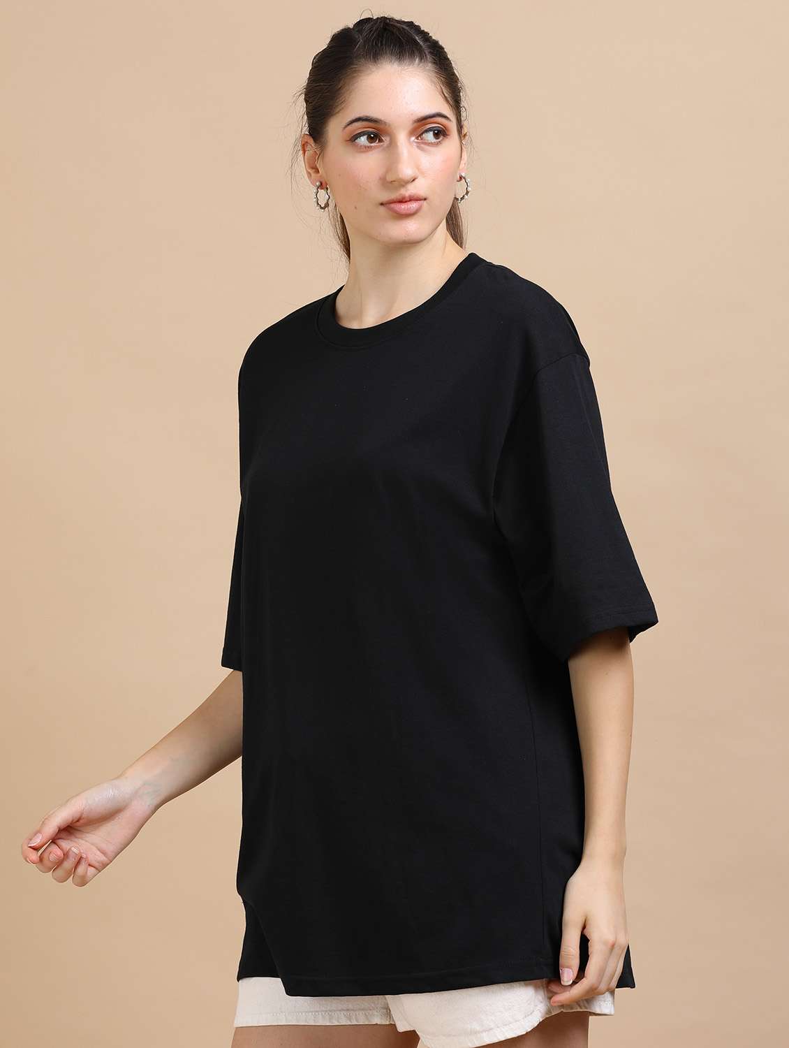 women solid short sleeves oversized t-shirt - 22547934 -  Standard Image - 3
