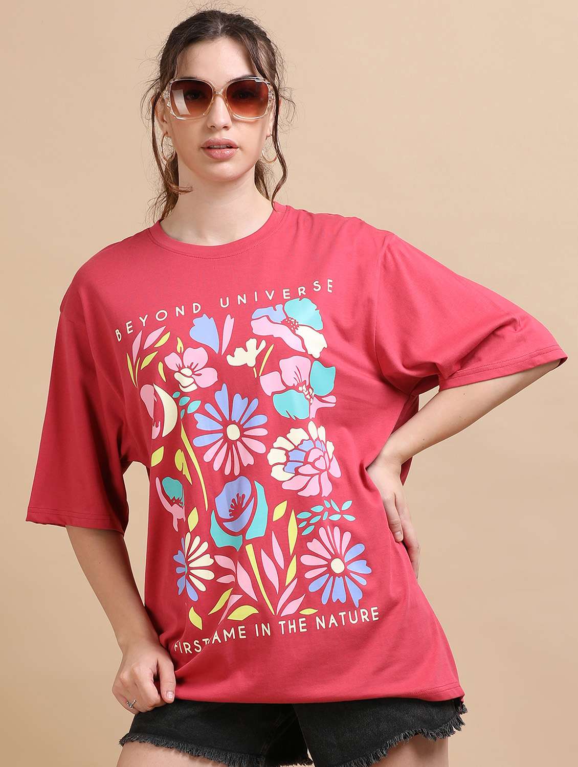 women printed short sleeves oversized t-shirt