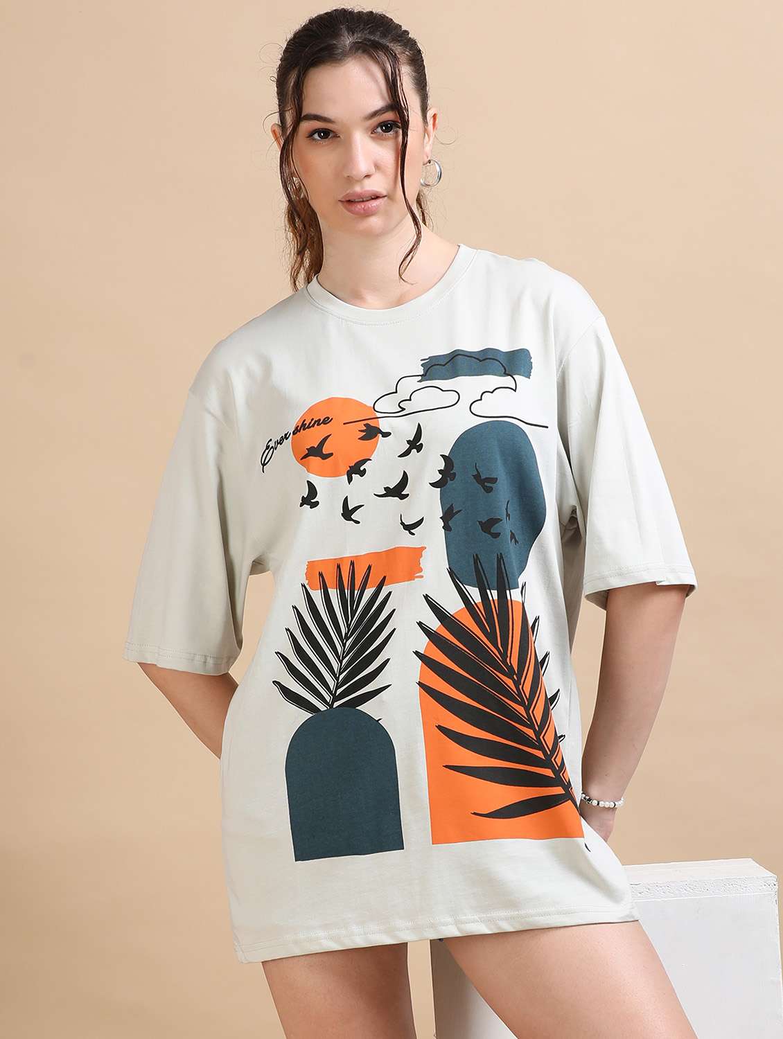 women printed short sleeves oversized t-shirt