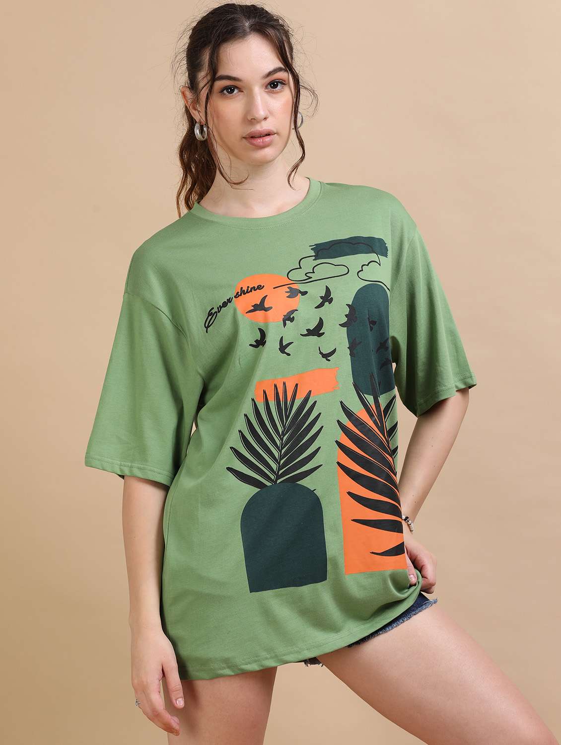 Women Printed Short Sleeves Oversized T-shirt - 22547954 -  Standard Image - 3