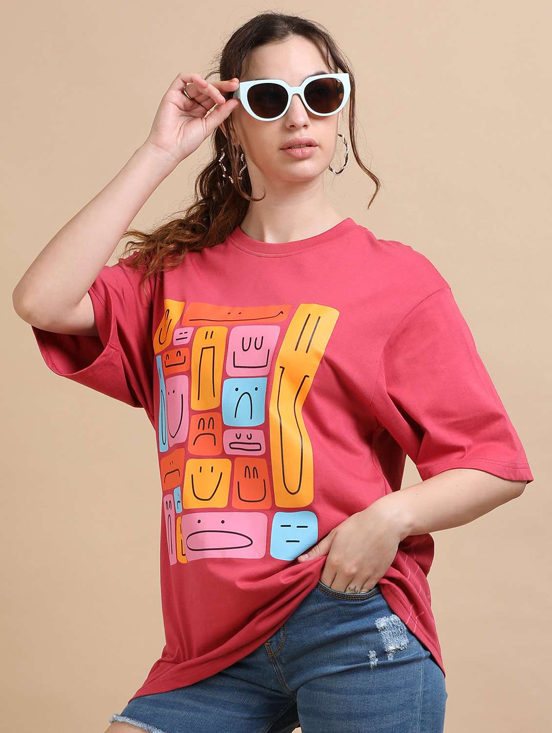 women printed short sleeves oversized t-shirt