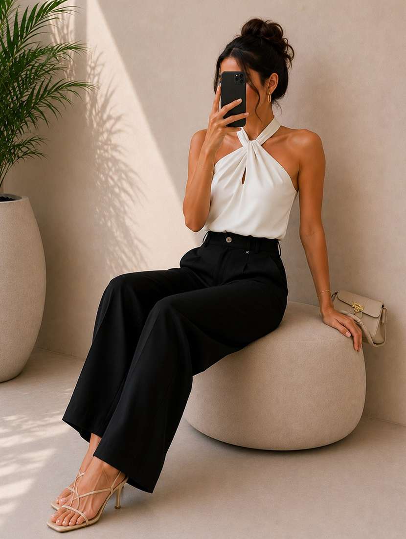 women solid high rise wide leg trouser - 22548004 -  Standard Image - 5