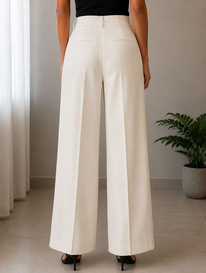 women solid high rise wide leg trouser - 22548005 -  Standard Image - 3