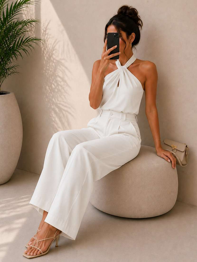 women solid high rise wide leg trouser - 22548006 -  Standard Image - 5