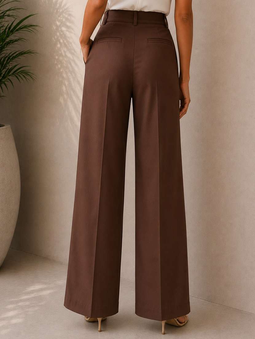 women solid high rise wide leg trouser - 22548007 -  Standard Image - 3