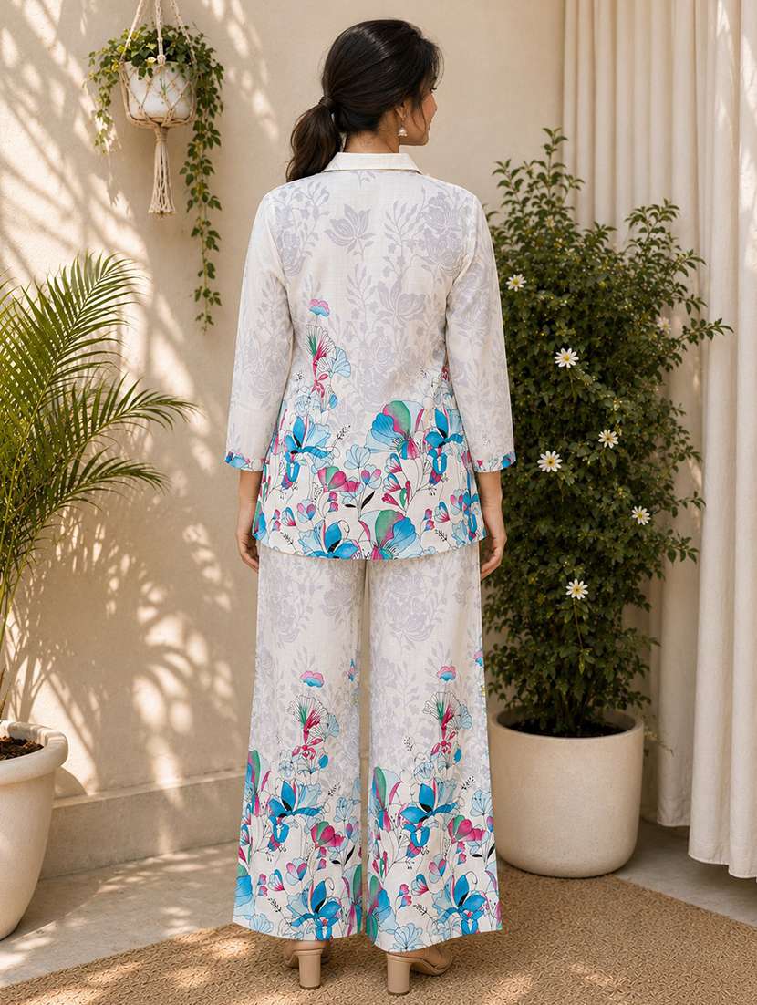 women printed collared top and trouser co-ord set - 22548016 -  Standard Image - 3