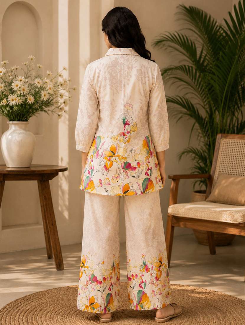 women printed collared top and trouser co-ord set - 22548017 -  Standard Image - 3