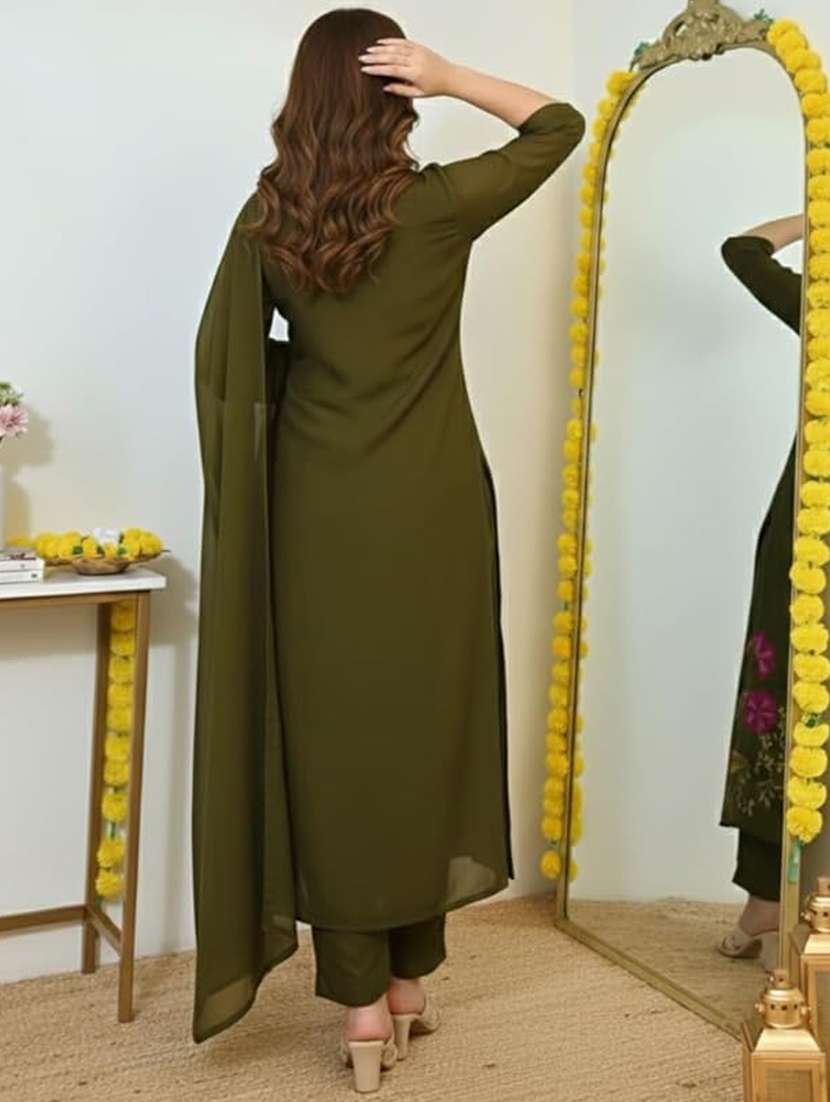 women embroidered three quarter sleeve kurta pant with dupatta set - 22548123 -  Standard Image - 3