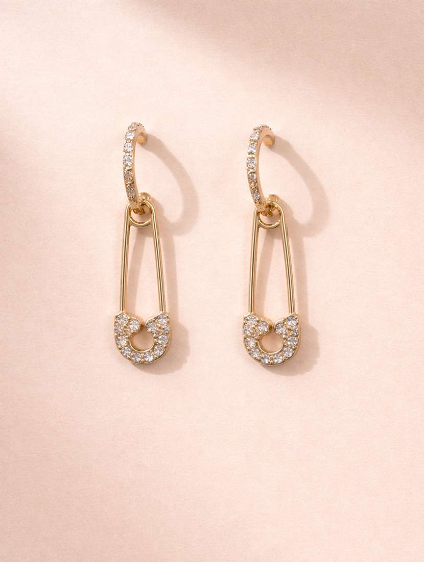 drop crystal safety pin earrings 