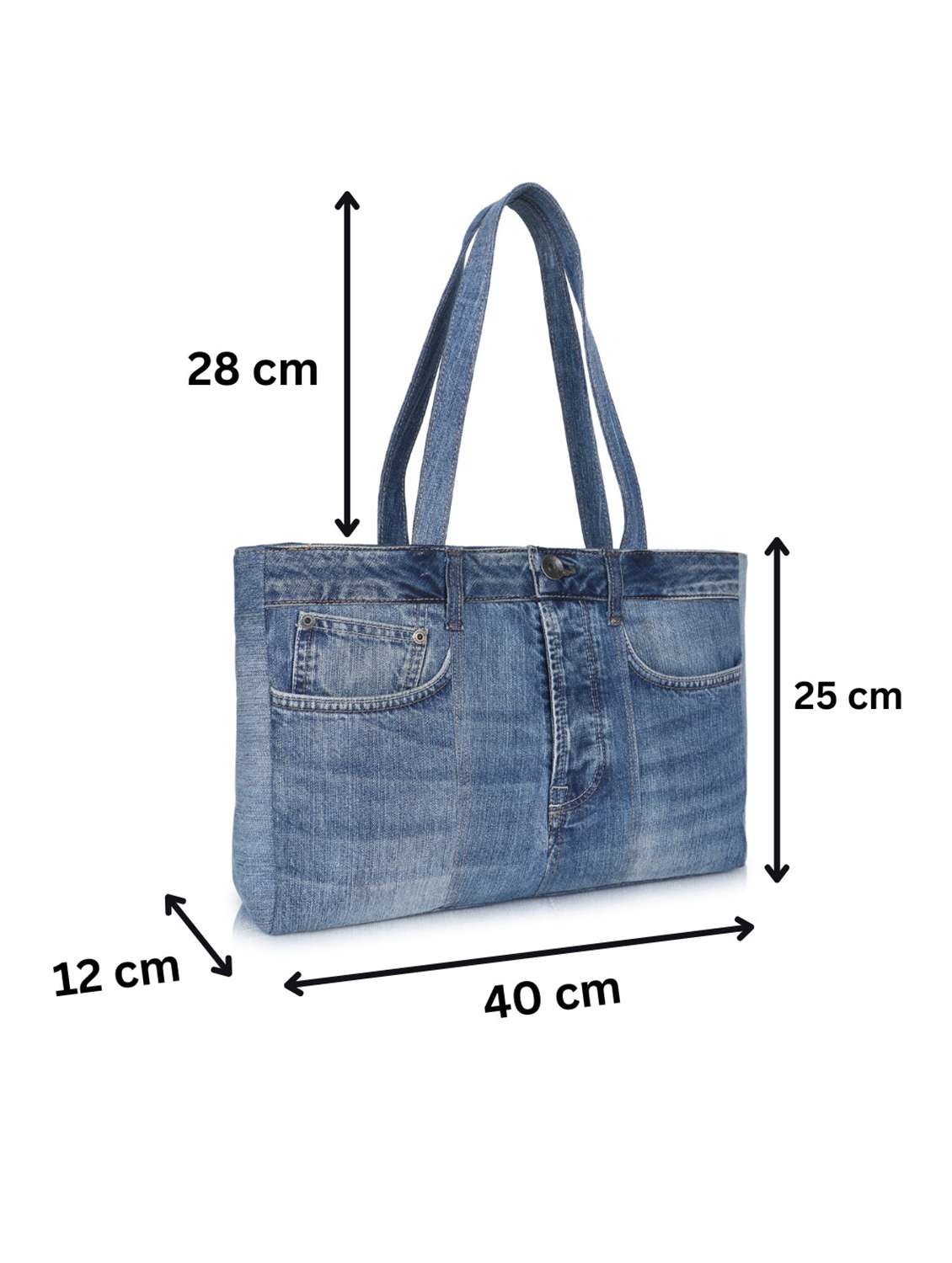 Solid Blue Denim Zipper Handbag - 22548192 -  Standard Image - 5