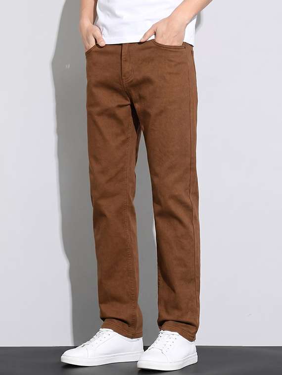 men solid mid rise straight fit jeans