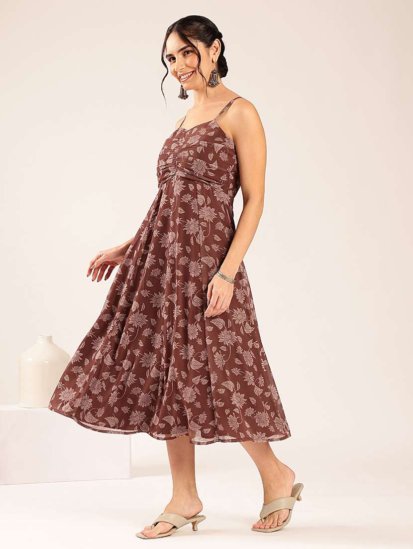 women printed shoulder strap fit and flare dress - 22548207 -  Standard Image - 3
