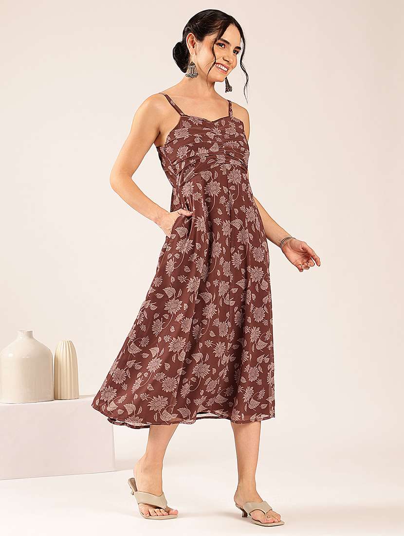 women printed shoulder strap fit and flare dress - 22548207 -  Standard Image - 5