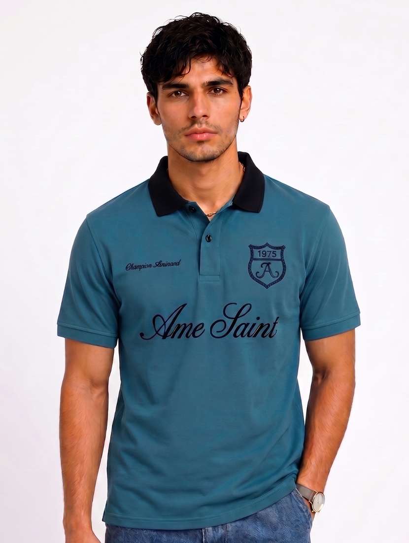 men typographic printed short sleeves polo t-shirt