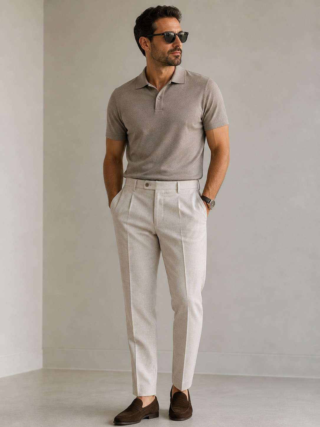 men solid mid rise pleated formal trouser - 22548276 -  Standard Image - 5