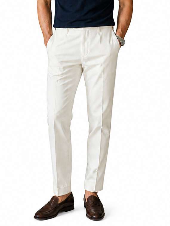 men solid mid rise flat formal trouser