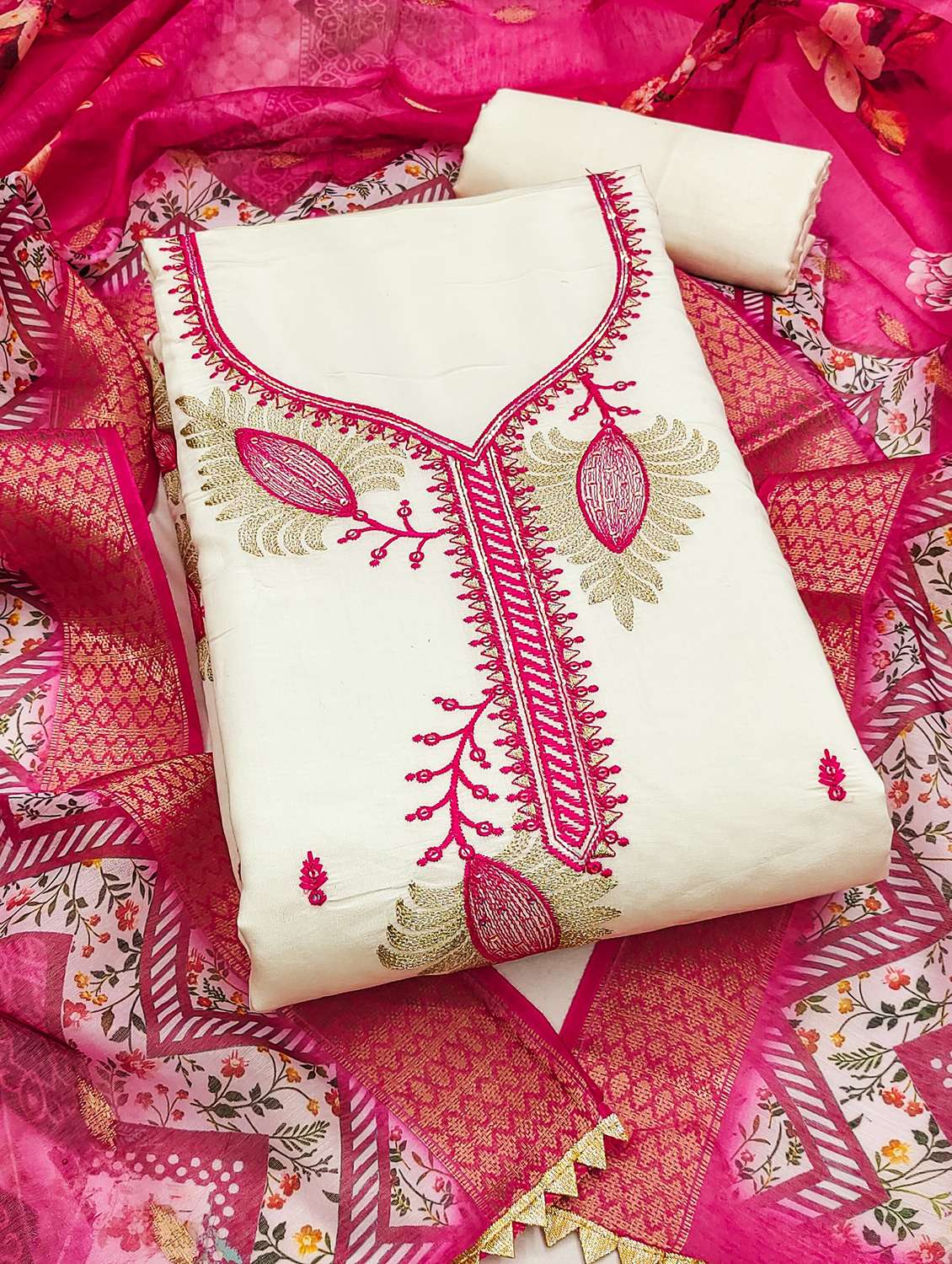women embroidered unstitched suit set