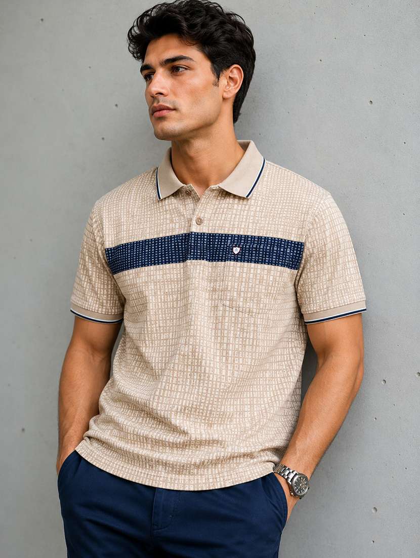 men printed short sleeves polo t-shirt