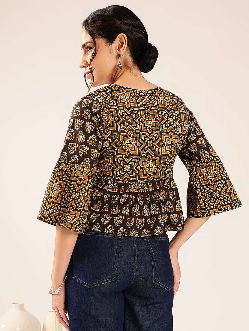women printed bell sleeves peplum top - 22548325 -  Standard Image - 3